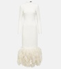 Bridal feather-trimmed cady midi dress