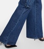 Mid-rise wide-leg denim cargo pants