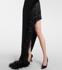 Fringed asymmetric cady gown