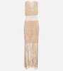 Fringe-trimmed crochet midi dress