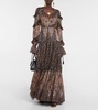 Paisley pleated metallic silk gown