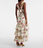 Floral tiered cotton and silk maxi dress