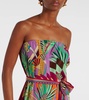 Printed strapless silk jumpsuit