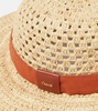 Leather-trimmed raffia hat