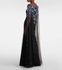 Beaded caped crêpe gown