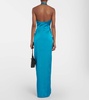 Halterneck draped satin gown