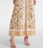 Golden printed linen buttoned midi dress