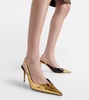 Metallic faux leather slingback pumps