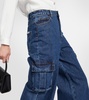 Mid-rise wide-leg denim cargo pants