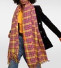 Checked fringed virgin wool scarf