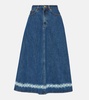 VGold distressed denim midi skirt