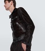 Printed leather-trimmed calf hair jacket