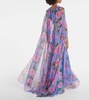 Floral caped halterneck silk gown