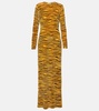 Tiger-print velvet maxi dress