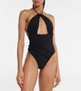 Cutout ruched halterneck swimsuit