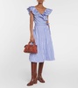 striped ruffled-trim cotton dress