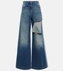 Distressed high-rise wide-leg jeans