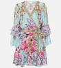 Embellished floral silk crêpe wrap dress