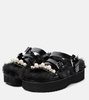 Faux fur-trimmed leather platform sandals