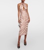 Ruched cutout satin midi dress