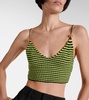 Striped knitted cotton-blend crop top