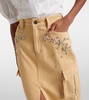 Embellished cargo denim maxi skirt