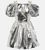 Puff-sleeve metallic minidress