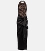 Halterneck lace and satin gown