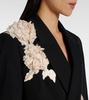 Floral-appliqué wool grain de powder jacket