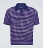 Striped crochet cotton polo shirt