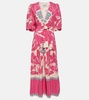 Puff-sleeve silk maxi dress