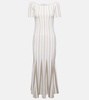 Striped off-shoulder virgin wool maxi dress