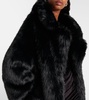 Off-shoulder faux fur coat