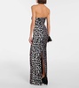 Leopard-print strapless velvet gown