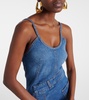 Asymmetric denim midi dress