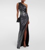 One-shoulder ruched metallic gown