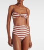 Striped high-rise bikini bottoms