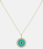 Large Evil Eye 14kt gold chain necklace with diamonds and turquoise