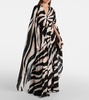 Caped zebra-print silk gown