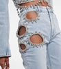 Embellished cutout high-rise jeans