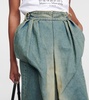 Pleated denim midi skirt