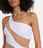 Mesh-paneled one-shoulder swimsuit