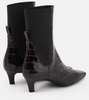 Croc-effect leather ankle boots