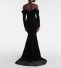 Draped off-shoulder velvet gown