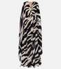 Caped zebra-print silk gown