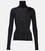 Floral-appliqué wool turtleneck sweater