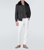 Shearling-trimmed leather bomber jacket