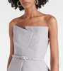 Asymmetric strapless peplum crêpe top