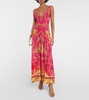 V-neck printed silk maxi dress