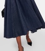 Pleated high-rise denim midi skirt